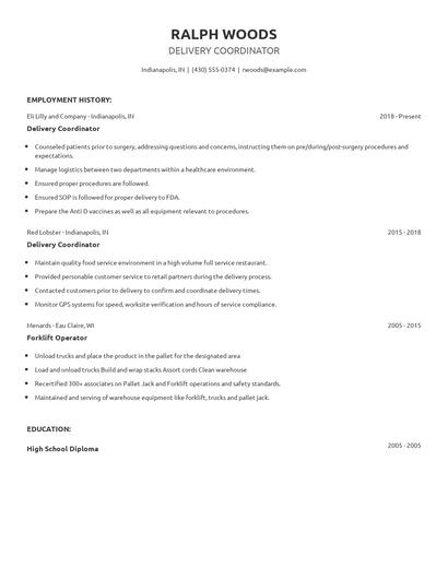 Delivery Coordinator Resume