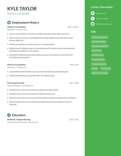 Delivery Coordinator Resume