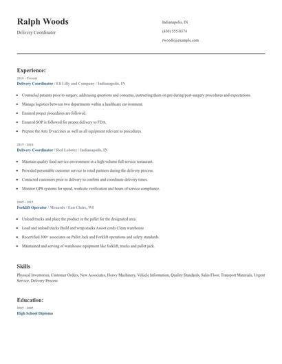 Delivery Coordinator Resume
