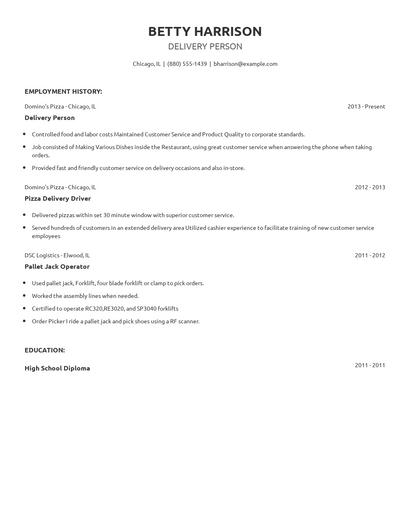 Delivery Person Resume