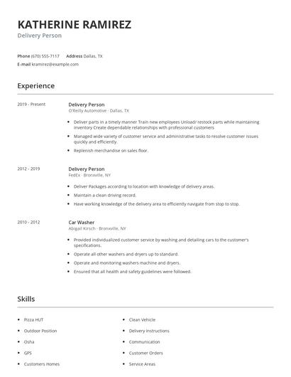 Delivery Person Resume
