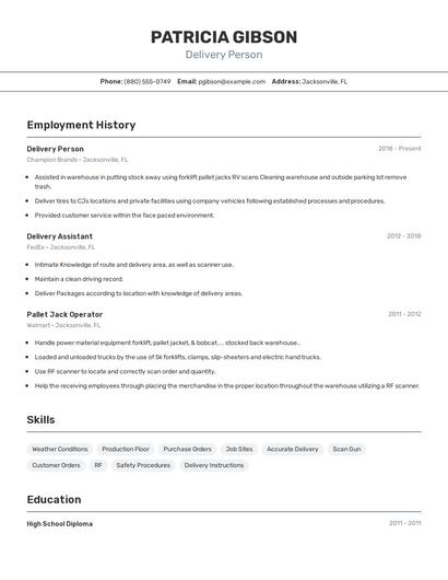 Delivery Person Resume