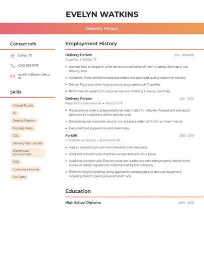 Delivery Person Resume