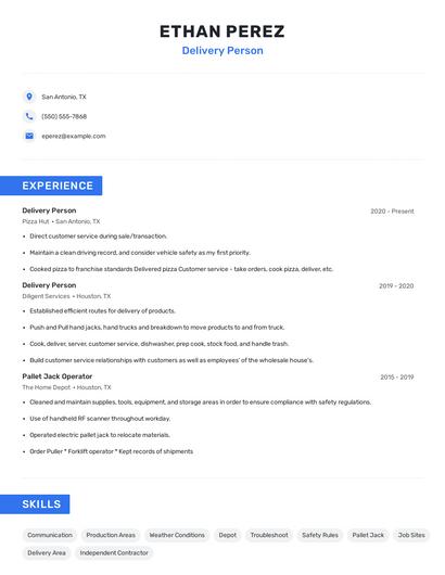 Delivery Person Resume