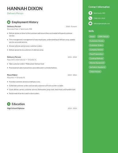 Delivery Person Resume