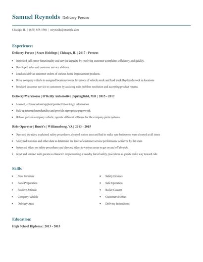 Delivery Person Resume