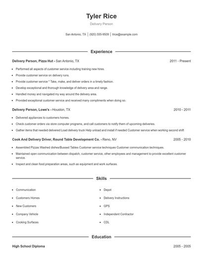 Delivery Person Resume