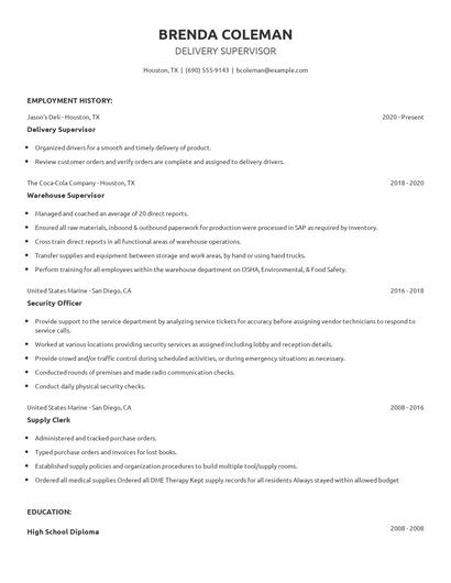 Delivery Supervisor Resume