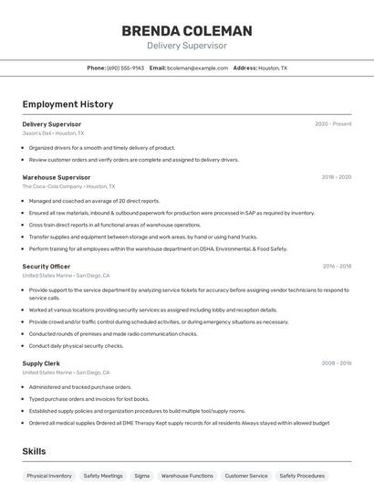 Delivery Supervisor Resume