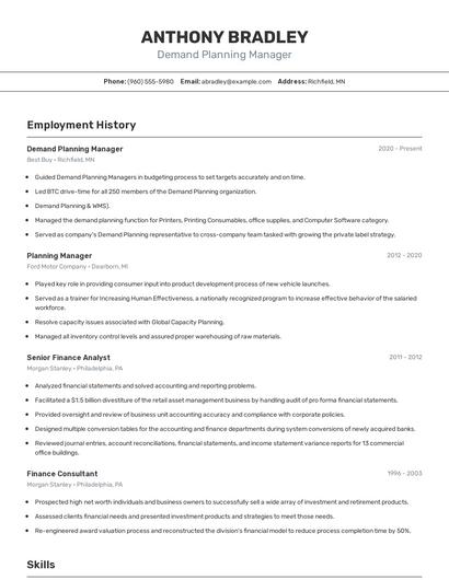 Demand Planning Manager Resume