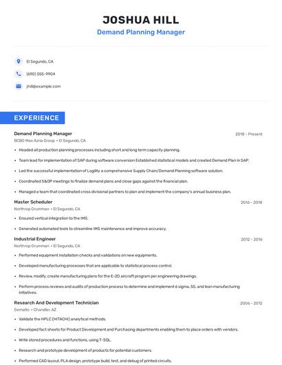 Demand Planning Manager Resume