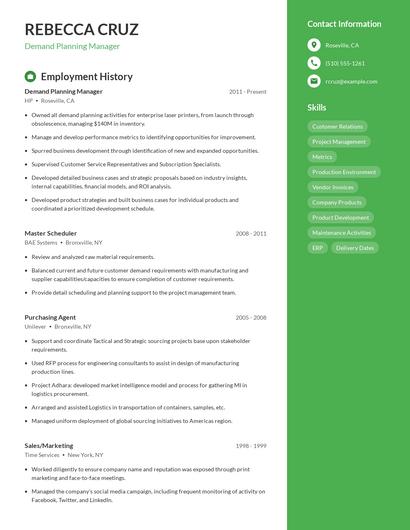 Demand Planning Manager Resume