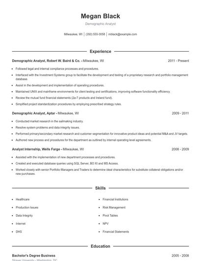 Demographic Analyst Resume