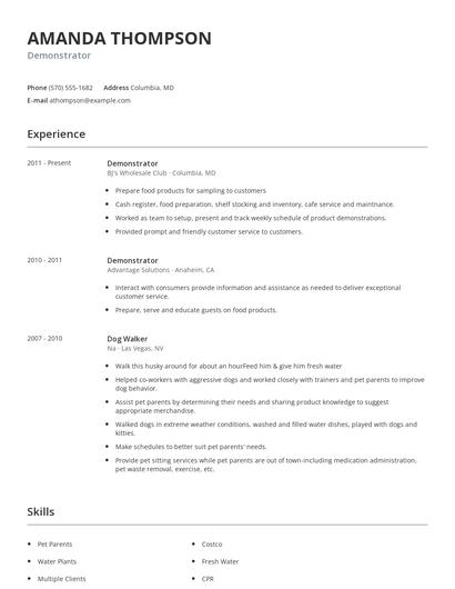Demonstrator Resume