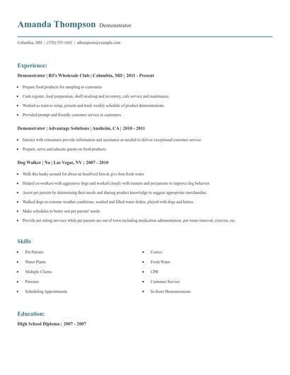 Demonstrator Resume