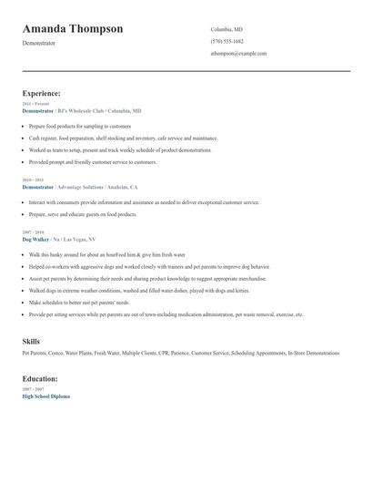 Demonstrator Resume