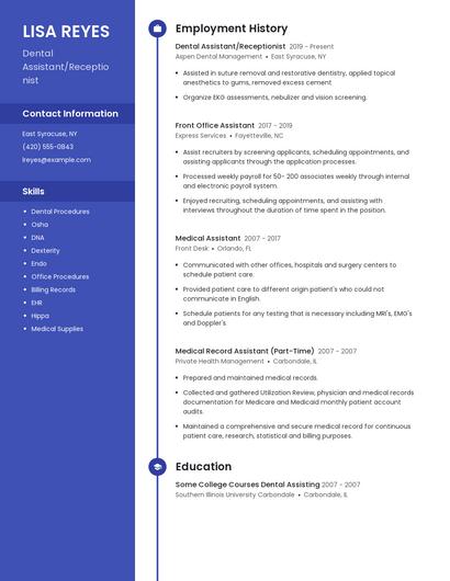 Dental Assistant/Receptionist Resume