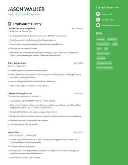 Dental Assistant/Receptionist Resume