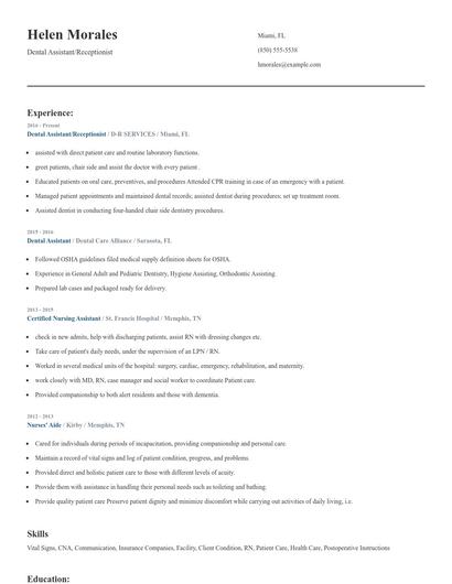 Dental Assistant/Receptionist Resume