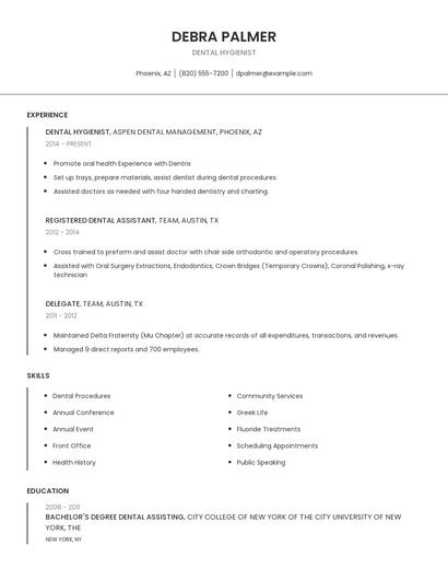 Dental Hygienist Resume