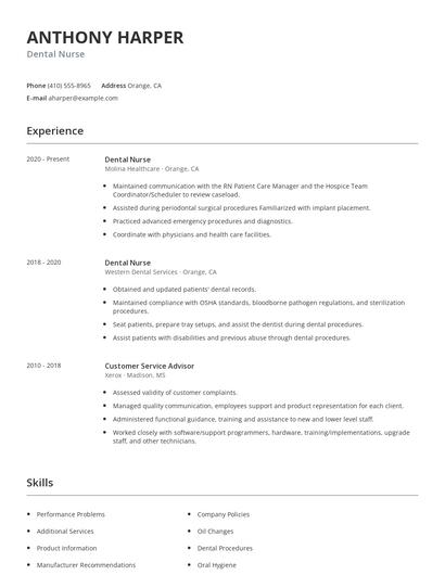 Dental Nurse Resume