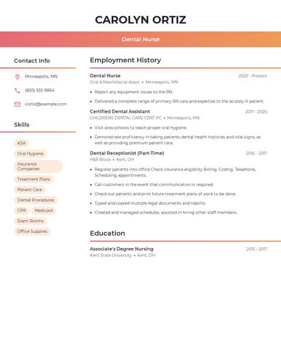 Dental Nurse Resume
