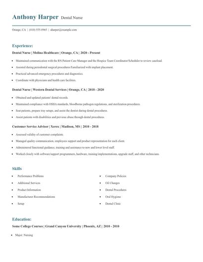 Dental Nurse Resume
