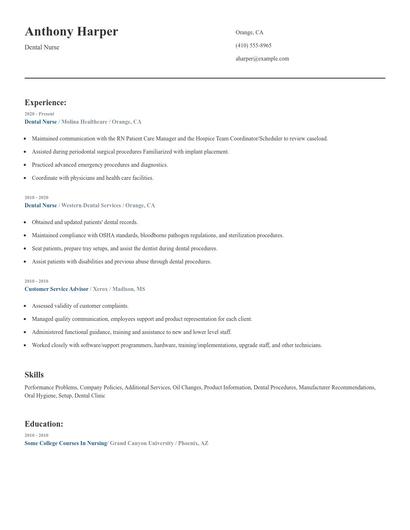 Dental Nurse Resume
