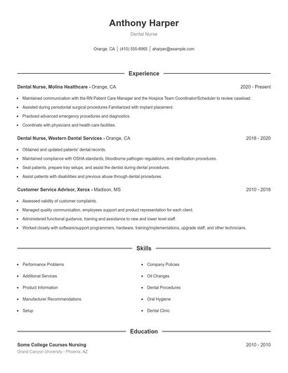 Dental Nurse Resume
