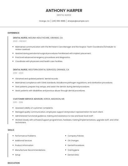 Dental Nurse Resume