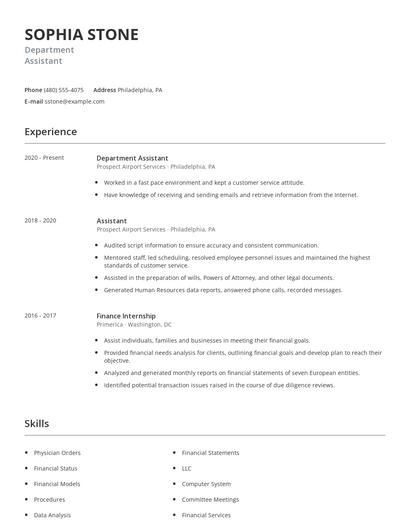 Department Assistant Resume