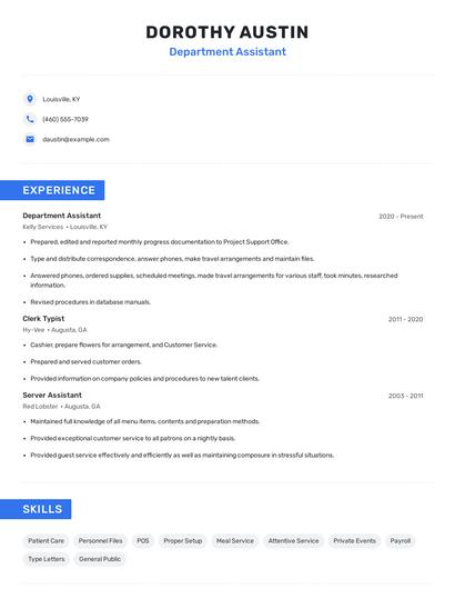 Department Assistant Resume