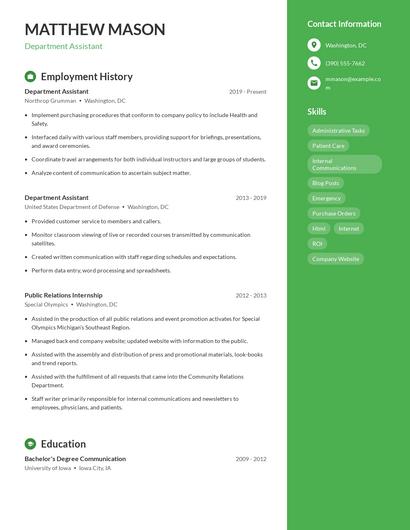 Department Assistant Resume