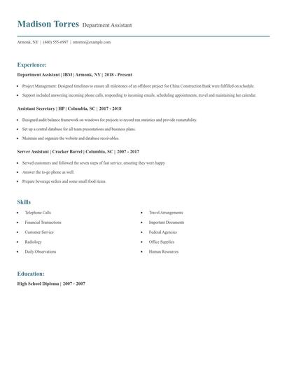 Department Assistant Resume