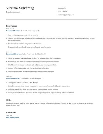 Department Assistant Resume