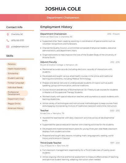 Department Chairperson Resume