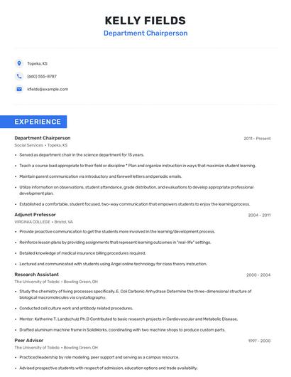 Department Chairperson Resume