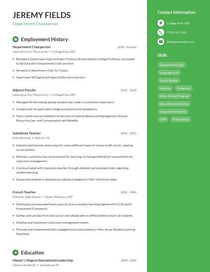 Department Chairperson Resume