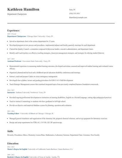 Department Chairperson Resume