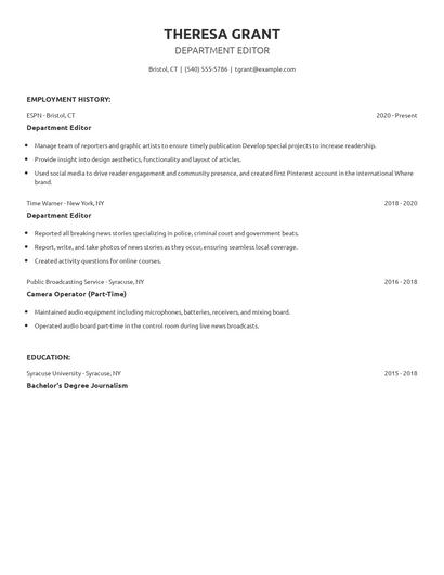 Department Editor Resume