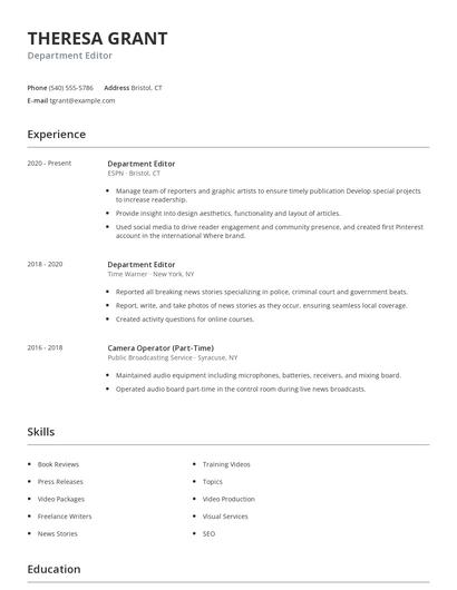 Department Editor Resume