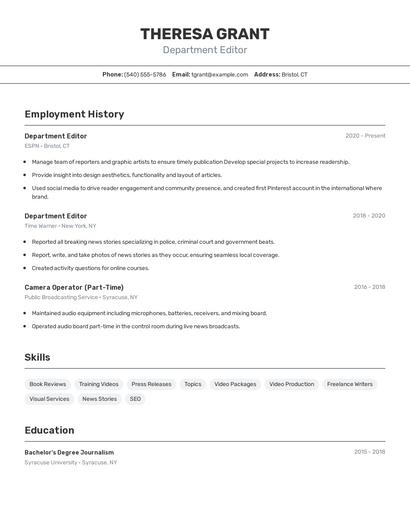 Department Editor Resume
