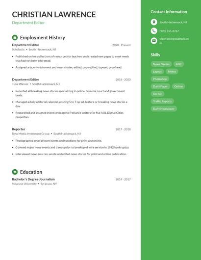 Department Editor Resume