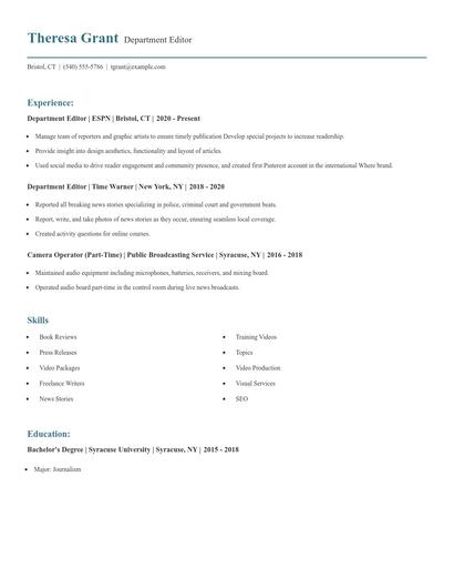 Department Editor Resume