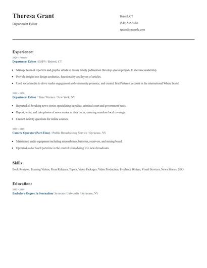 Department Editor Resume