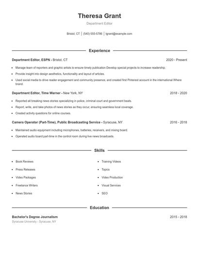 Department Editor Resume