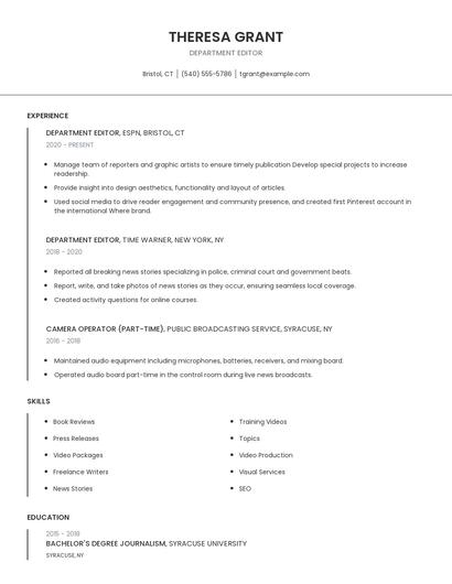 Department Editor Resume
