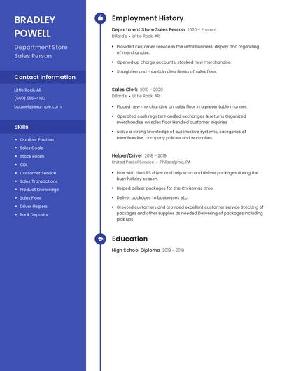 Department Store Sales Person Resume