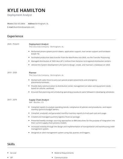 Deployment Analyst Resume