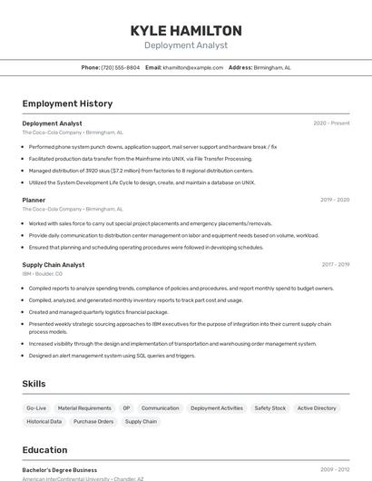 Deployment Analyst Resume